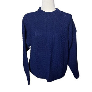 Vintage Northern Isle Petites Blue Cableknit Sweater Large Cotton